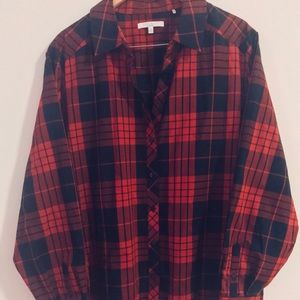 Wrinkle Free Plaid Button Down Blouse